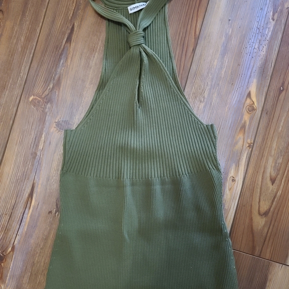 Green Ribbed Halter Top - Picture 1 of 4